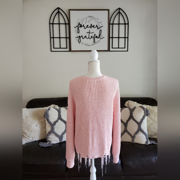 Lovers + Friends Lansel Distressed Hem Sweater In Pink NWT Size S Boho Chic - Picture 4 of 10